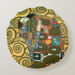 Fulfilment aka The Embrace by Gustav Klimt Round Pillow
