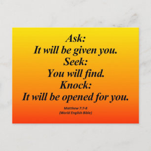 Fulfilment Matthew 7:7-8 Abbrev Postcard