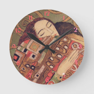 Fulfilment (The Embrace) Art by Gustav Klimt Round Clock