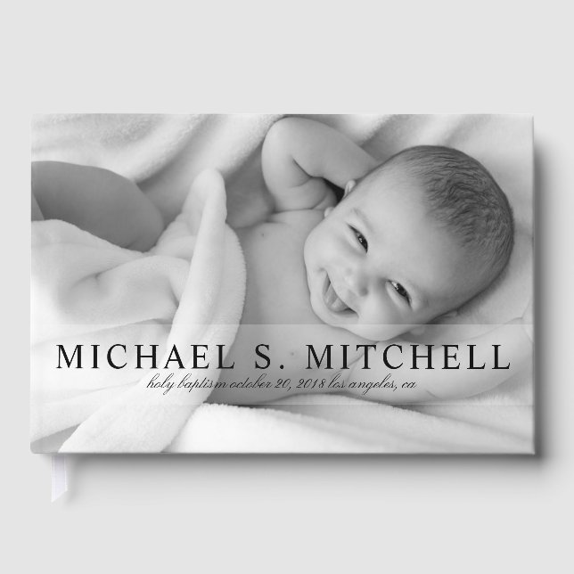 Full Bleed Photo Baby Baptism Bris Sip and See Guest Book (Front)