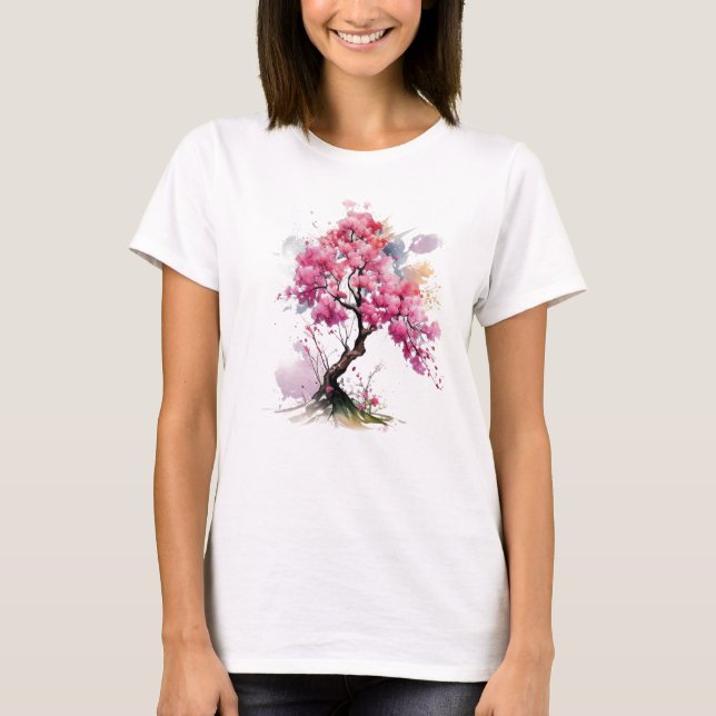 Full Bloom Sakura Cherry Blossom Tree Watercolor T-Shirt (Front)