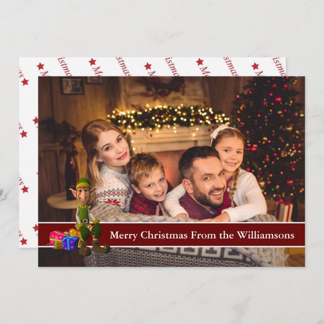 Full Card Photo and Elf With Red Text Band (Front/Back)