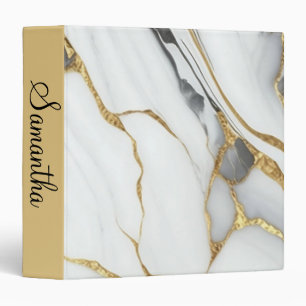 Full Color  Marble Personalized Gold Grey & White  Binder