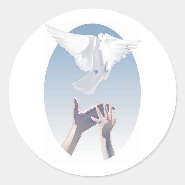Full Colour Dove and Hands Image Classic Round Sticker (Front)