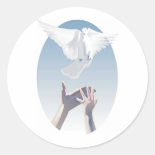 Full Colour Dove and Hands Image Classic Round Sticker