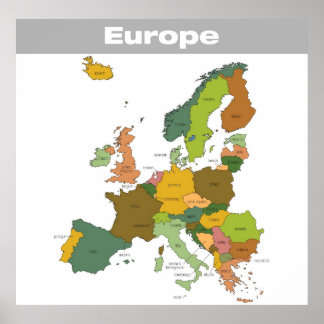 Full Colour Map of Europe Poster