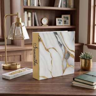 Full Colour Marble Personalized Gold Grey & White Binder