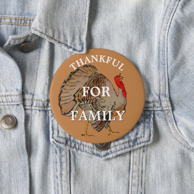 Full Colour Thanksgiving Turkey 4 Inch Round Button (In Situ)