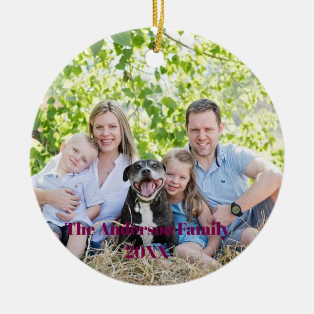 Full Coverage Photo Custom White Script Text Ceramic Ornament (Front)