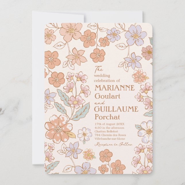 Full Custom Colour Boho Floral Wedding Invitation (Front)