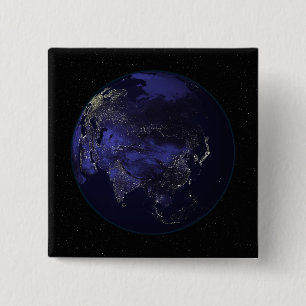 Full Earth at night showing city lights 2 Inch Square Button