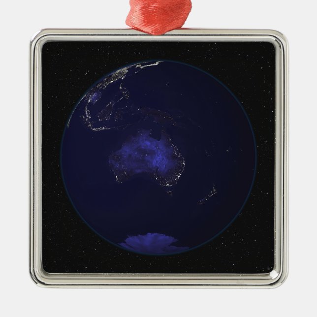 Full Earth at night showing city lights 2 Metal Ornament (Front)