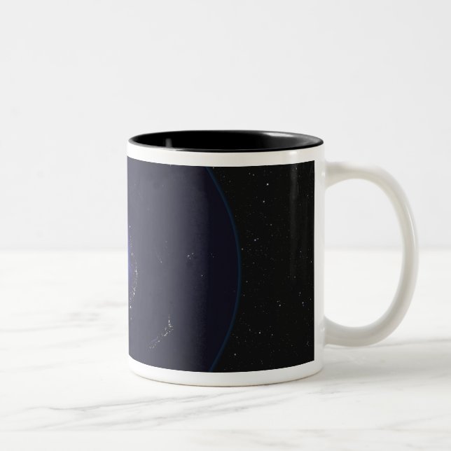 Full Earth at night showing city lights 2 Two-Tone Coffee Mug (Right)