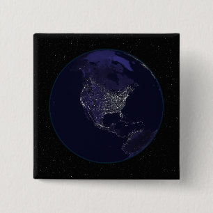 Full Earth at night showing city lights 4 2 Inch Square Button
