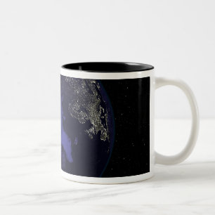 Full Earth at night showing city lights 5 Two-Tone Coffee Mug