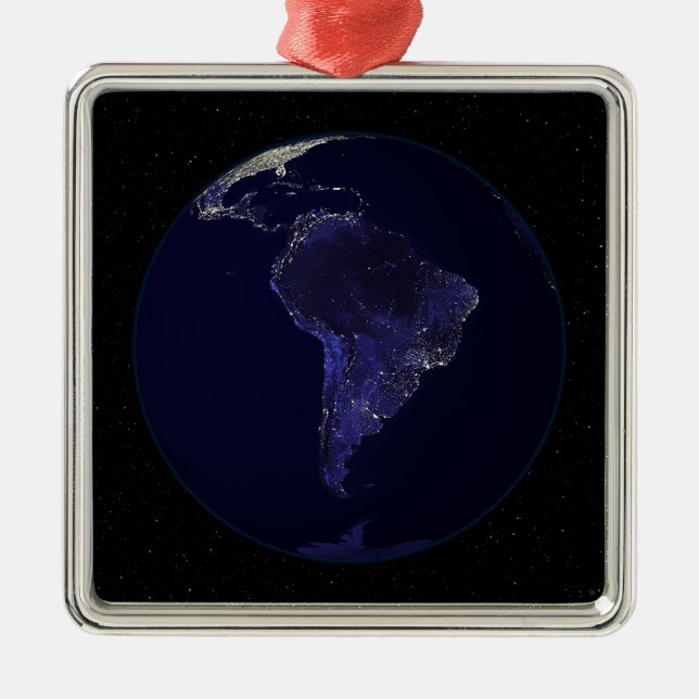 Full Earth at night showing city lights 6 Metal Ornament (Front)
