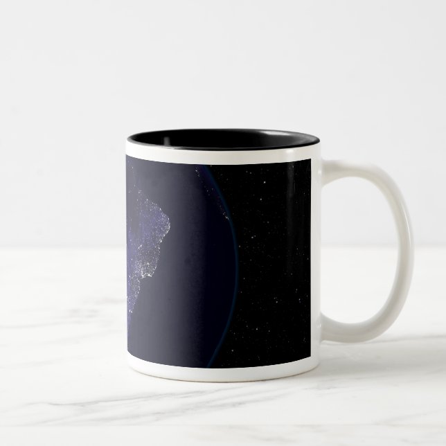 Full Earth at night showing city lights 6 Two-Tone Coffee Mug (Right)