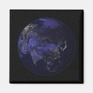 Full Earth at night showing city lights Magnet