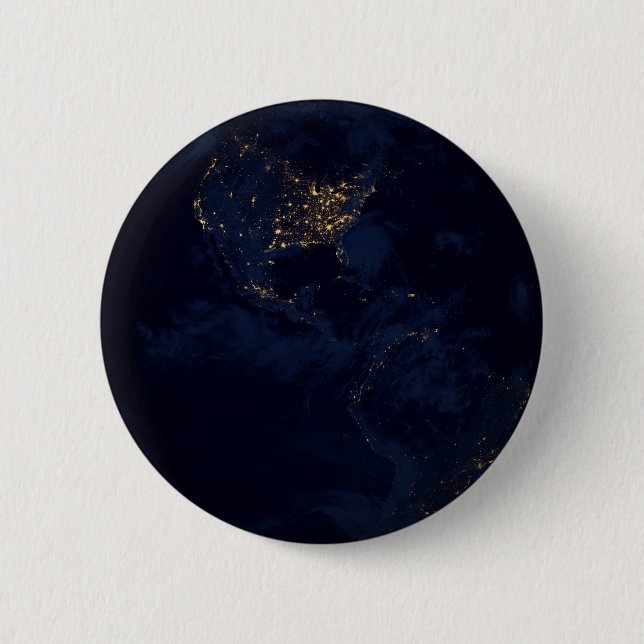 Full Earth At Night With City Lights Of Americas 2 Inch Round Button (Front)