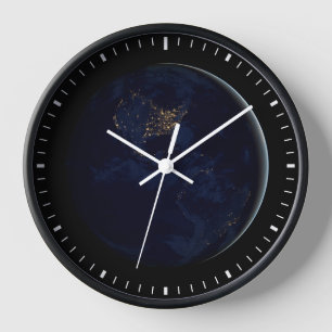 Full Earth At Night With City Lights Of Americas Clock