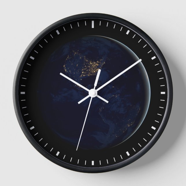 Full Earth At Night With City Lights Of Americas Clock (Front)