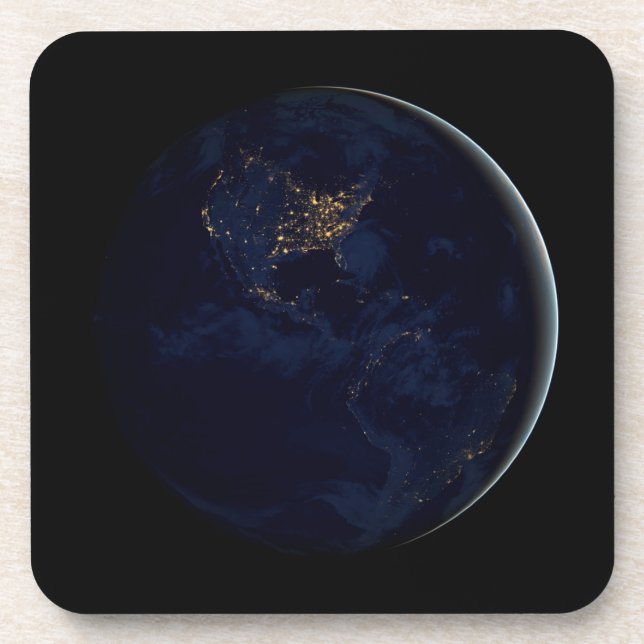 Full Earth At Night With City Lights Of Americas Coaster (Front)