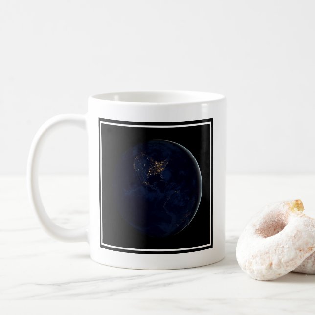 Full Earth At Night With City Lights Of Americas Coffee Mug (With Donut)