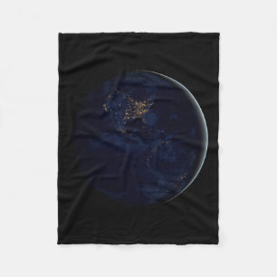 Full Earth At Night With City Lights Of Americas Fleece Blanket