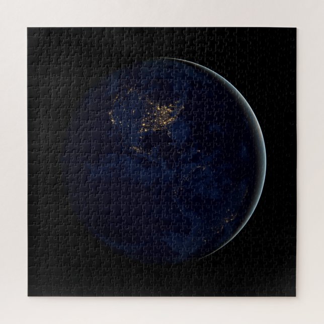 Full Earth At Night With City Lights Of Americas Jigsaw Puzzle (Vertical)