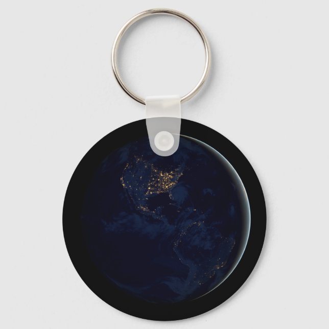 Full Earth At Night With City Lights Of Americas Keychain (Front)