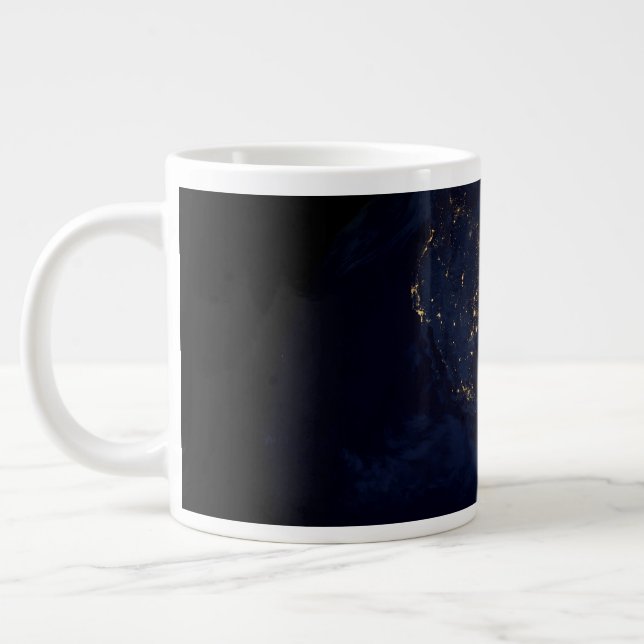 Full Earth At Night With City Lights Of Americas Large Coffee Mug (Left)