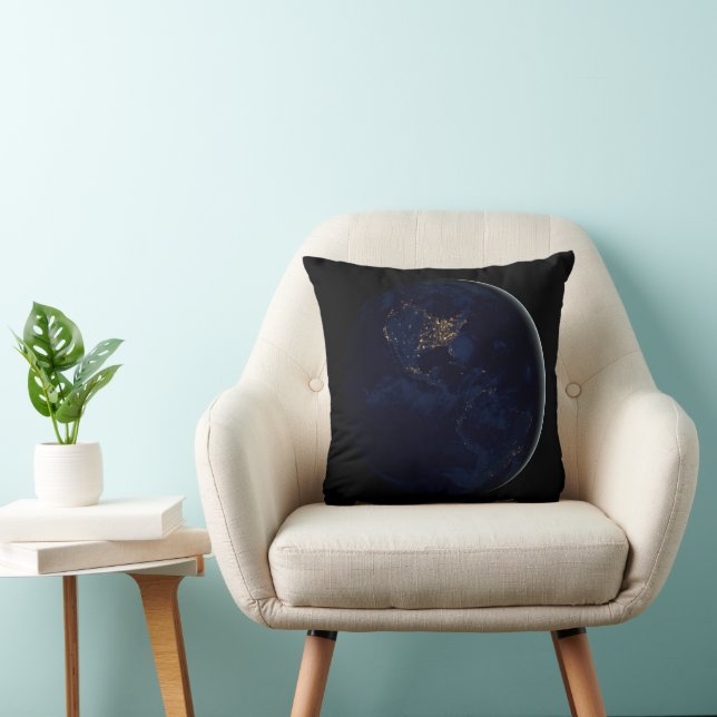 Full Earth At Night With City Lights Of Americas Throw Pillow (Chair)