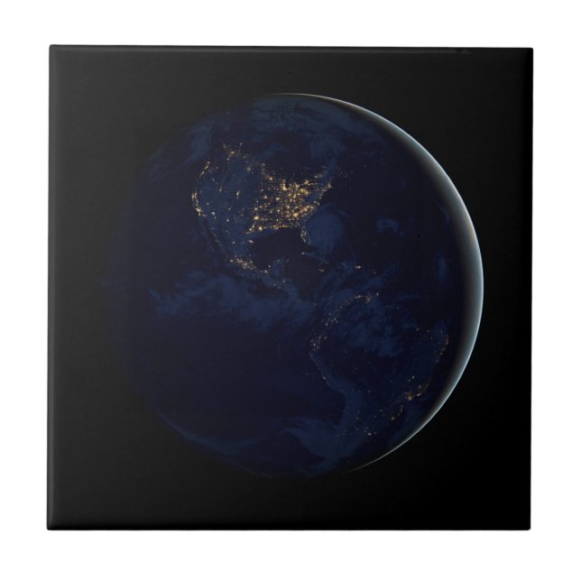 Full Earth At Night With City Lights Of Americas Tile (Front)