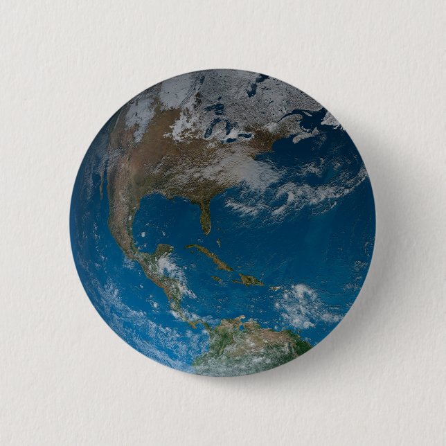 Full Earth Featuring North And South America. 2 Inch Round Button (Front)