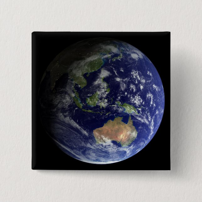 Full Earth from space showing Australia 2 Inch Square Button (Front)