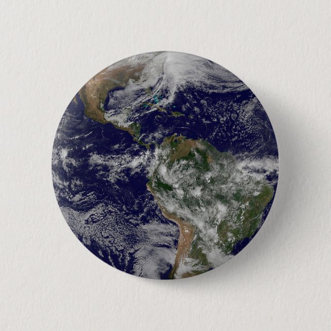 Full Earth Showing A Powerful Winter Storm. 2 Inch Round Button (Front)