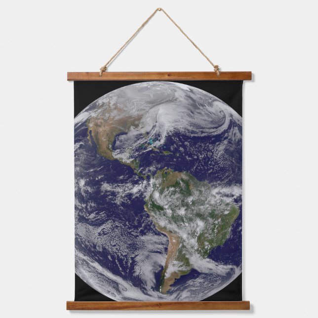 Full Earth Showing A Powerful Winter Storm. Hanging Tapestry (Front)