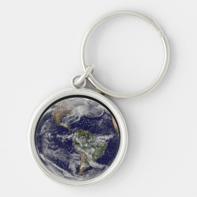 Full Earth Showing A Powerful Winter Storm. Keychain (Front)