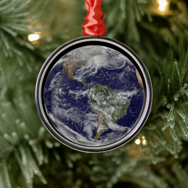 Full Earth Showing A Powerful Winter Storm. Metal Ornament (Tree)