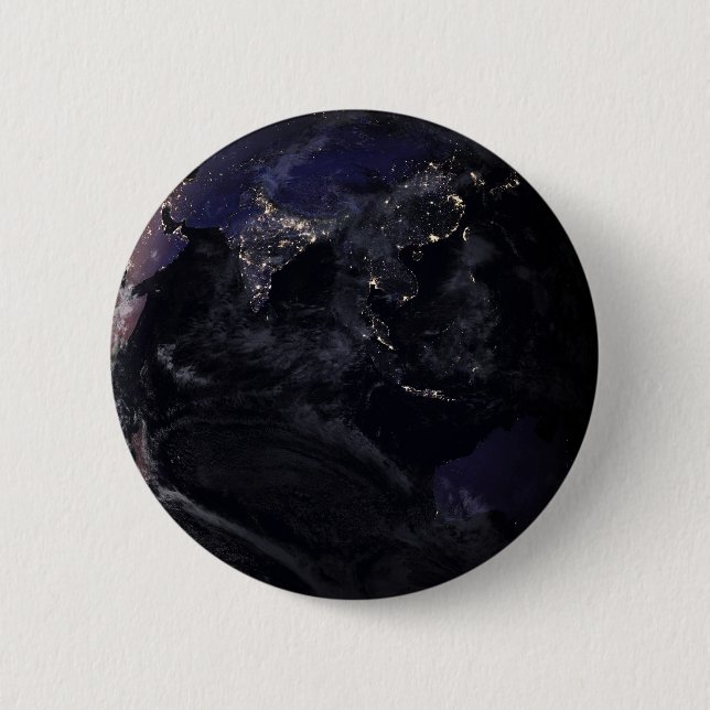 Full Earth Showing City Lights Of Asia At Night. 2 Inch Round Button (Front)