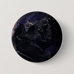 Full Earth Showing City Lights Of Asia At Night. 2 Inch Round Button