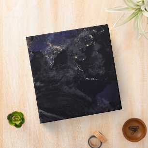 Full Earth Showing City Lights Of Asia At Night. Binder