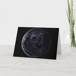 Full Earth Showing City Lights Of Asia At Night. Card