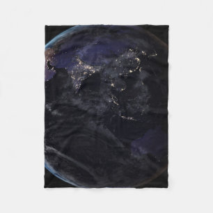 Full Earth Showing City Lights Of Asia At Night. Fleece Blanket