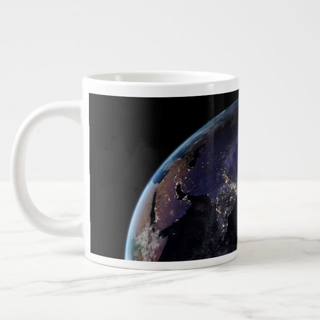 Full Earth Showing City Lights Of Asia At Night. Large Coffee Mug (Left)