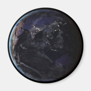 Full Earth Showing City Lights Of Asia At Night. Magnet