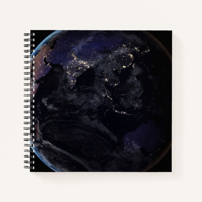 Full Earth Showing City Lights Of Asia At Night. Notebook (Front)