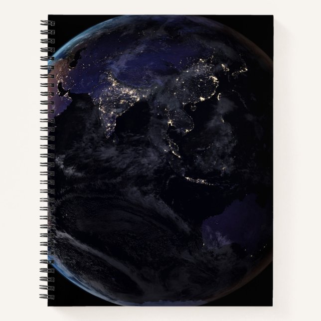 Full Earth Showing City Lights Of Asia At Night. Notebook (Front)