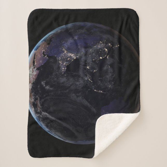 Full Earth Showing City Lights Of Asia At Night. Sherpa Blanket (Front)