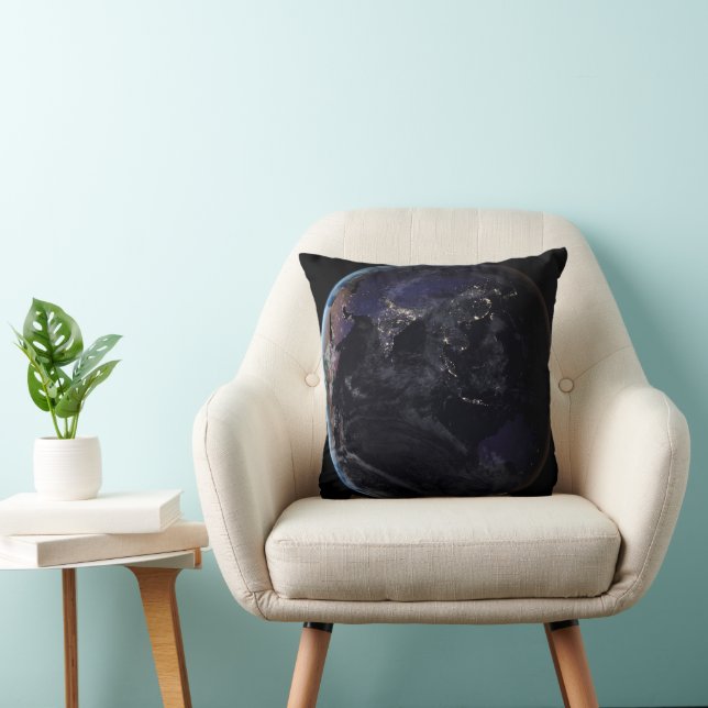 Full Earth Showing City Lights Of Asia At Night. Throw Pillow (Chair)